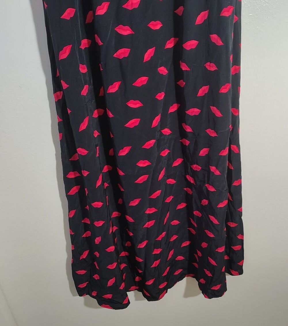A New Day Women's Lip Print Short Sleeve Maxi Sundress Black Red Size 2 - Picture 4 of 13